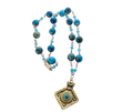 Marbled Blue Bead & Gold Focal Necklace – 21" Handmade Chain