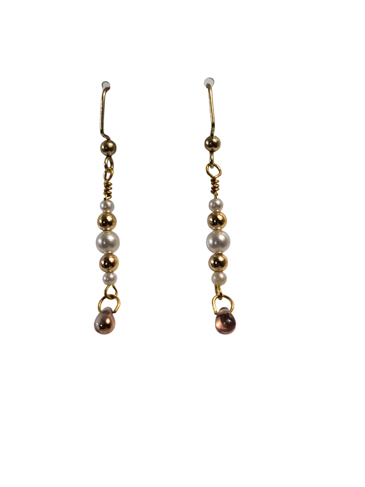 Pearl & Gold Dainty Drop Earrings