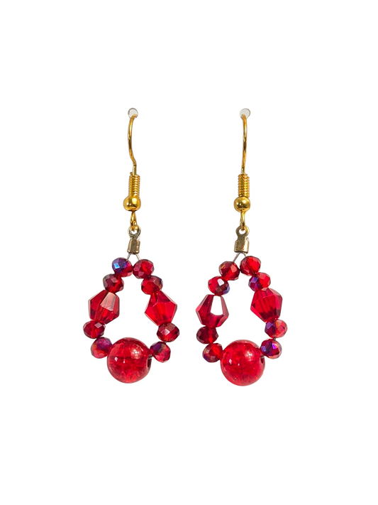 Beaded Teardrop Drop Earrings – Red or Green