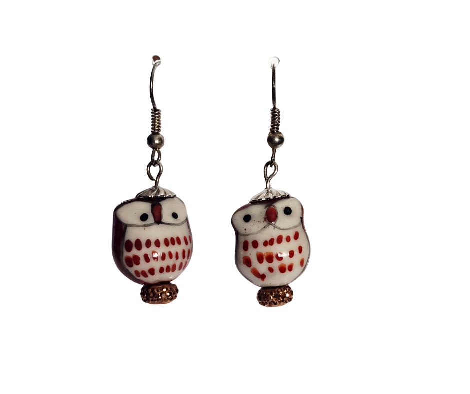 Handcrafted Ceramic Owl Dangle Earrings
