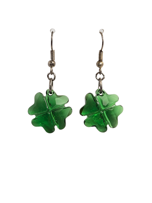 Deep Green Swarovski Crystal Four-Leaf Clover Earrings
