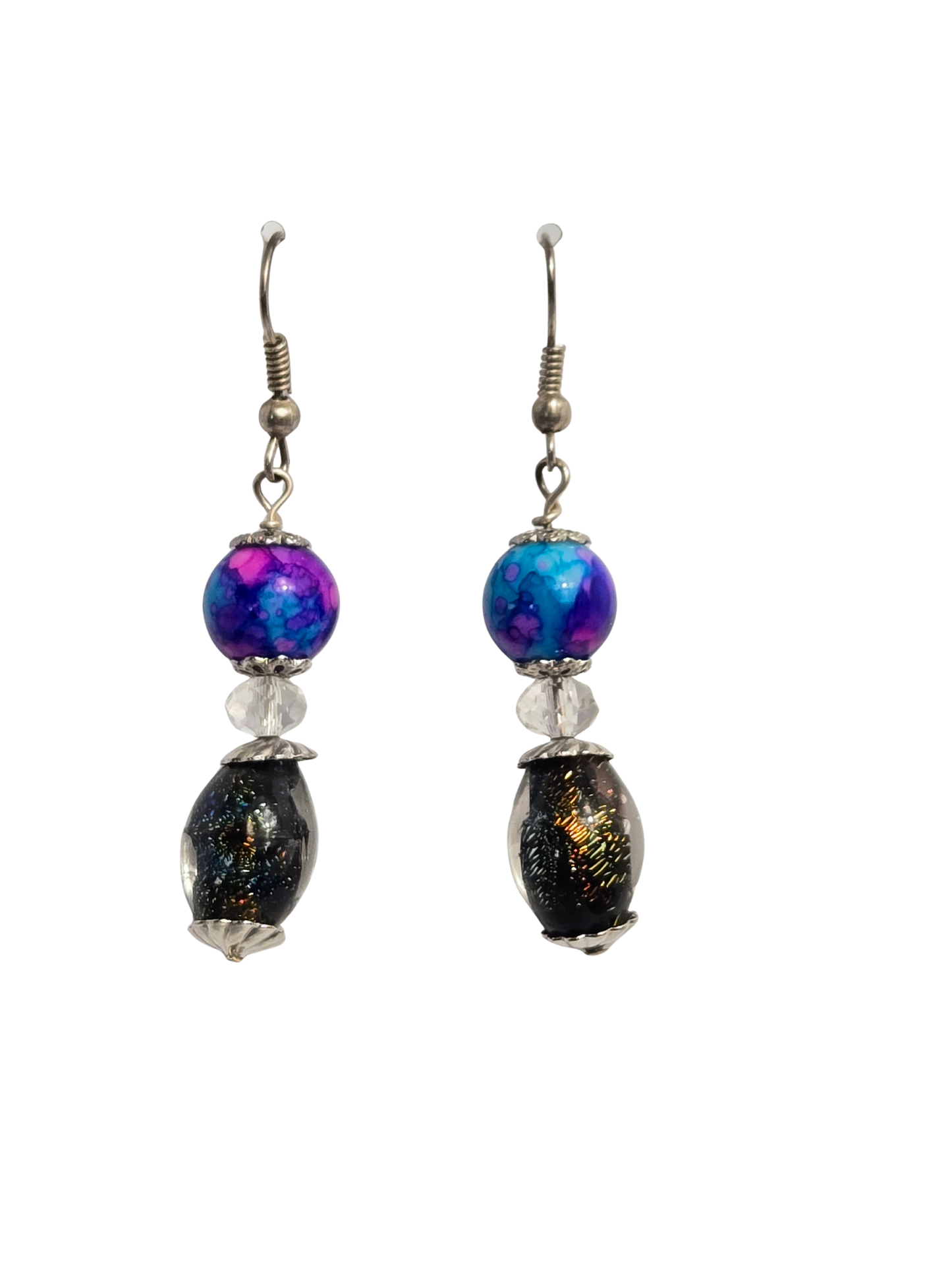 Earthy Universe Blue & Sparkle Cylinder Bead Earrings
