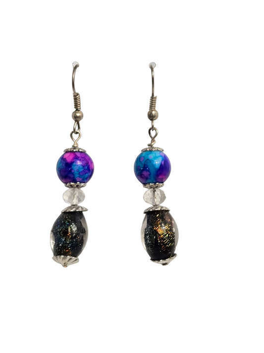 Earthy Universe Blue & Sparkle Cylinder Bead Earrings