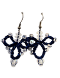 Pendientes de Encaje Tatting con Hilo Azul Brillante y Cuentas de Cristal