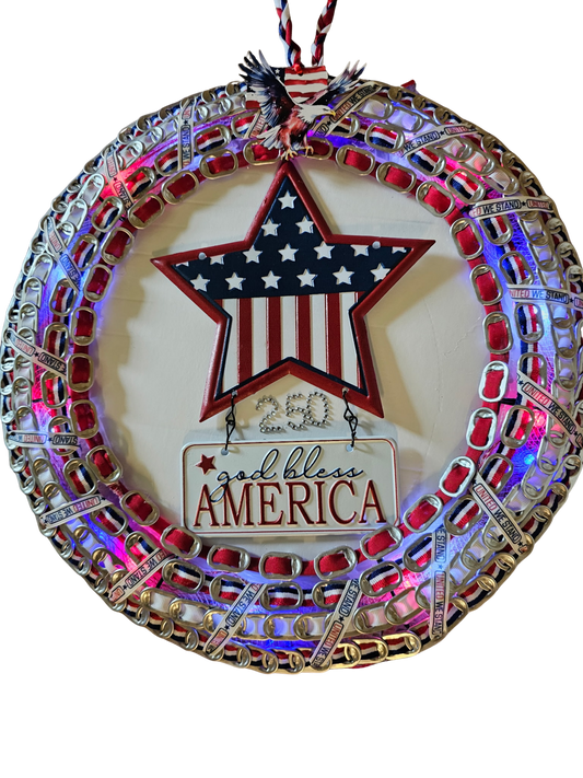 United We Stand Patriotic Beer Tab Wreath