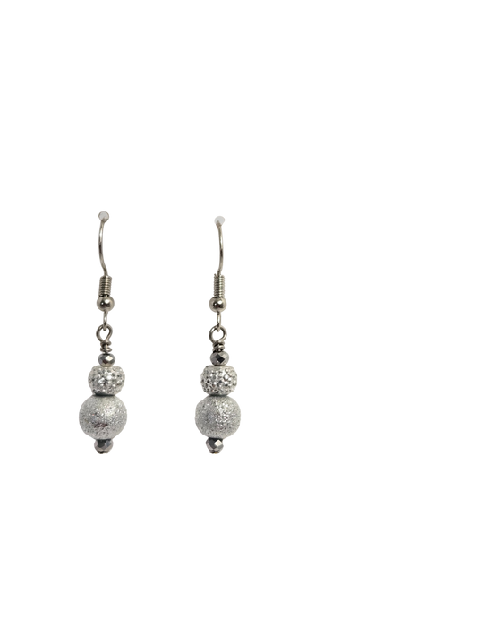 Silver Round Bead Drop Earrings