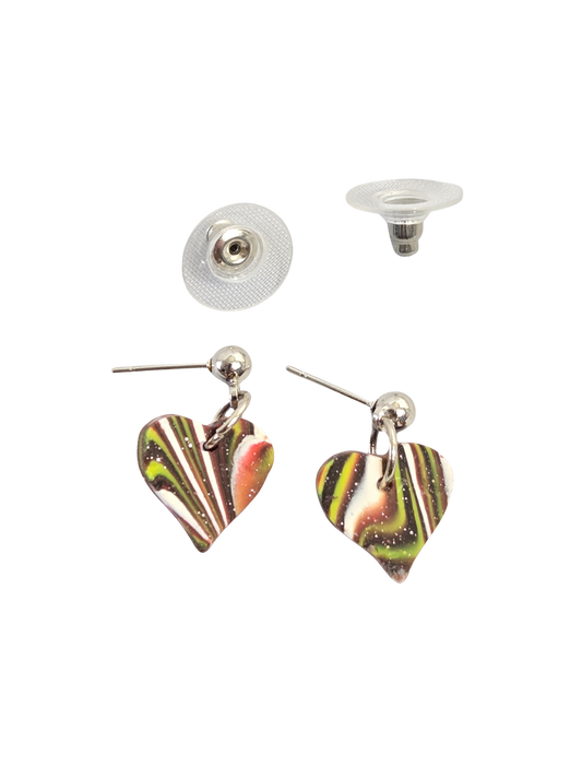 Multicolor Polymer Clay Heart Stud Earrings