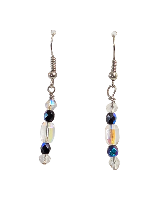 Black & Crystal Glass Bead Drop Earrings