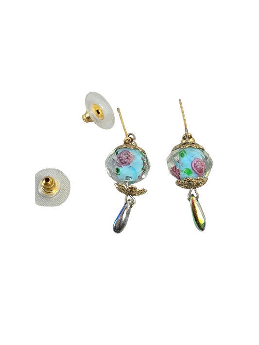 Lampwork Rose Dangle Earrings