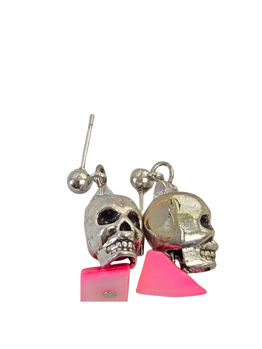 Skull & Pink Shell Stud Earrings