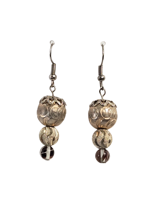Silver Bead & Glass Dangle Earrings