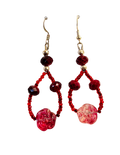 Red Seed Bead & Glass Rose Teardrop Earrings