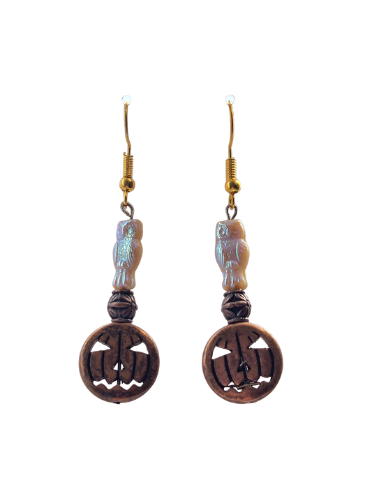 Owl on Pumpkin Dangle Earrings