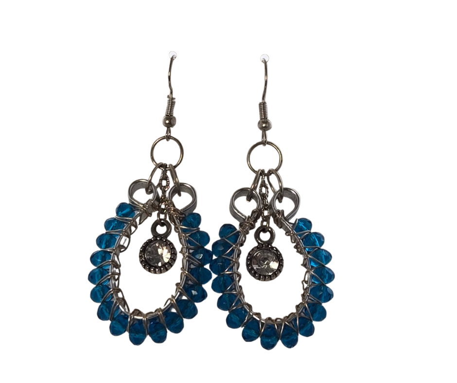 Blue Glass Bead Teardrop Earrings