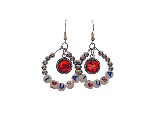 I Love USA Patriotic Dangle Earrings