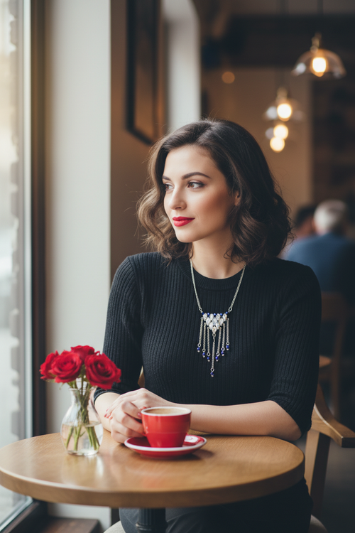 AB Crystal Dark Blue Rondel Necklace Café Lifestyle