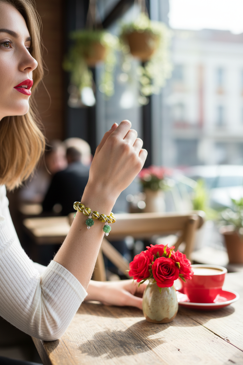 Aventurine Four Leaf Clover Bracelet Café Lifestyle