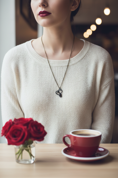 Black Wire Wrapped Heart Necklace Café Lifestyle