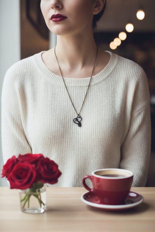 Black Wire Wrapped Heart Necklace Café Lifestyle