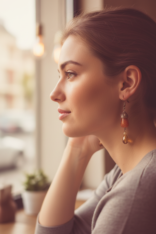 Citrine Crackle Golden Teardrop Earrings Lifestyle