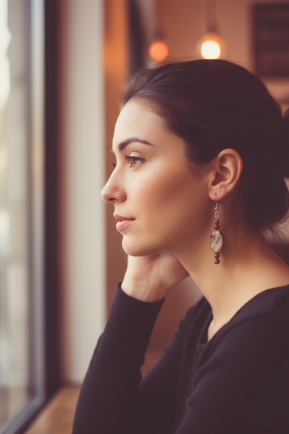 Gold Stone Glass Bead Dangle Earrings Lifestyle