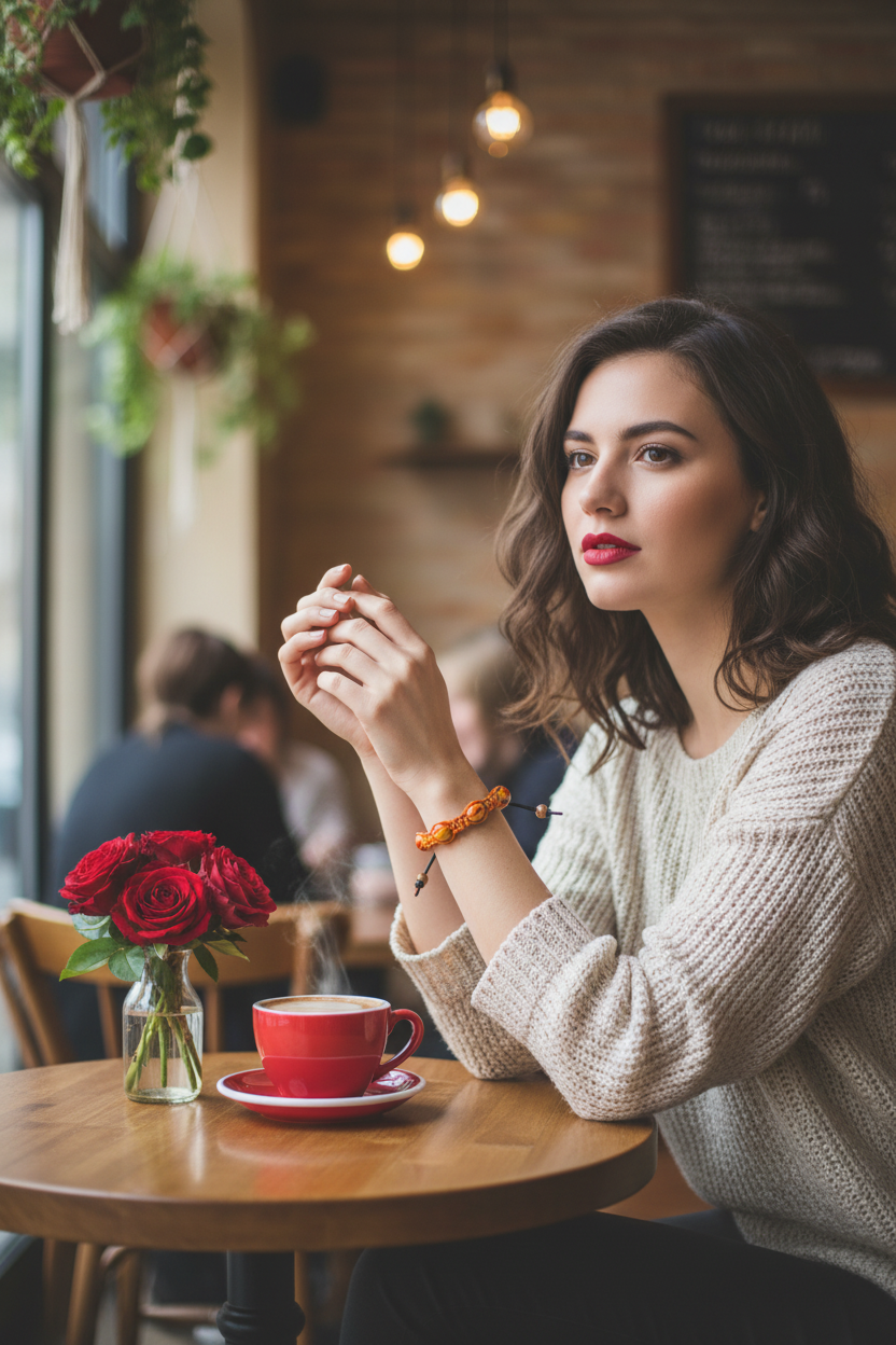 Orange Macramé Bracelet Café Lifestyle