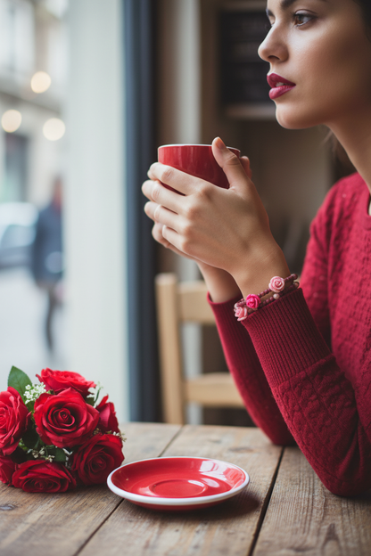 Pink Rose Memory Wire Bracelet Café Lifestyle
