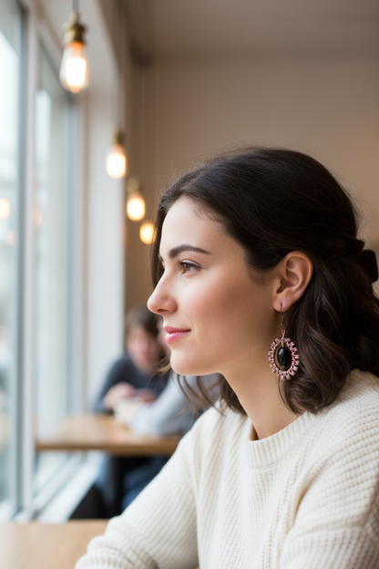 Pink Wire Wrap Earrings Lifestyle