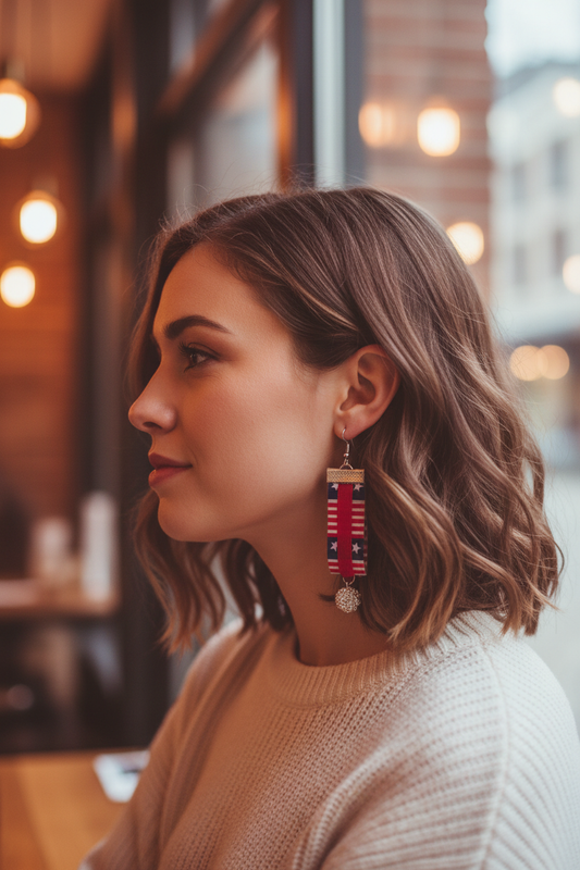 Red White Blue Ribbon Dangle Earrings Lifestyle