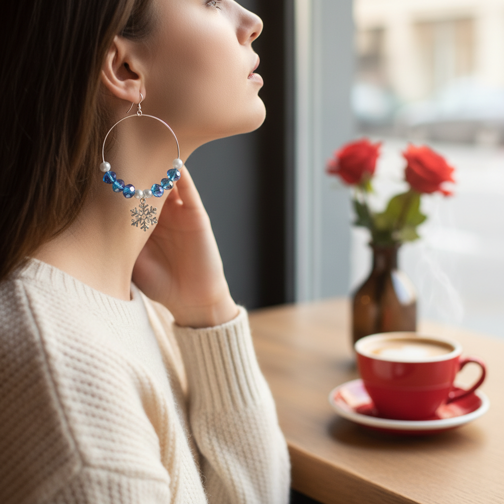 Snowflake Crystal Hoop Earrings Lifestyle