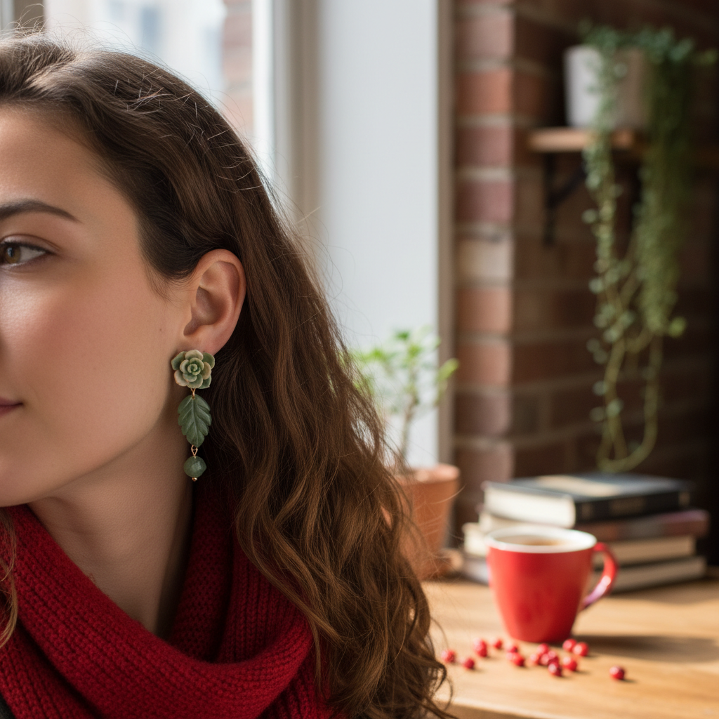 Succulent Jade Leaf Earrings Lifestyle