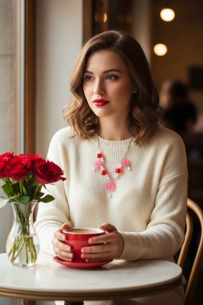White Quartz Pink Lotus Flower Necklace Café Lifestyle